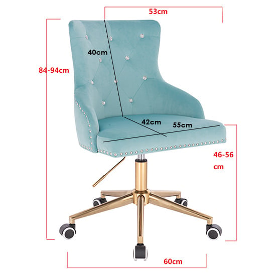 Vanity chair Velvet with Crystals Gold Mint Blue Color - 5400231