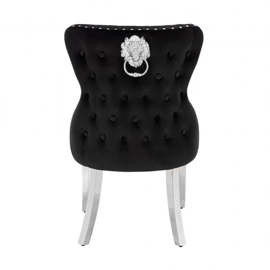 Luxury Chair French Velvet Lion King Black Silver-5470222