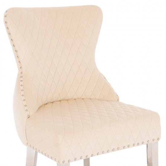 Luxury Chair French Velvet Lion King Beige Silver-5470225