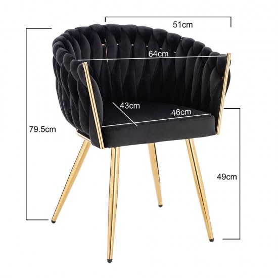 Nordic Style Luxury Beauty Chair Velvet Black Gold-5400367
