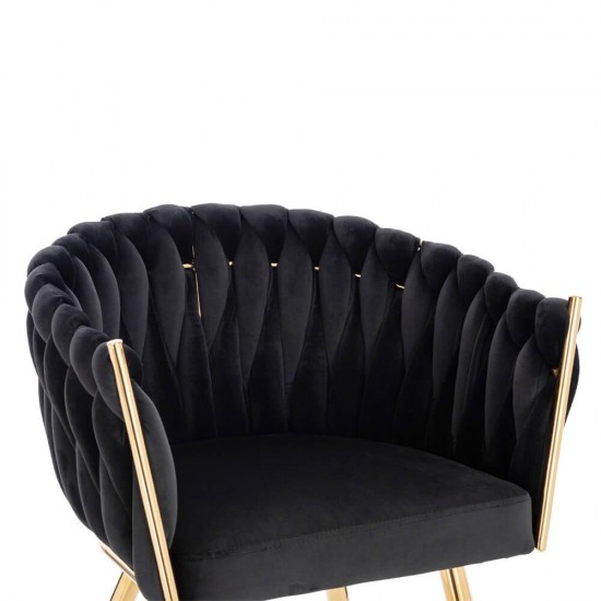 Nordic Style Luxury Beauty Chair Velvet Black Gold-5400367