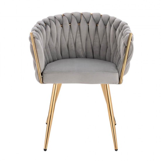 Nordic Style Luxury Beauty Chair Velvet Light Gray Gold-5400371