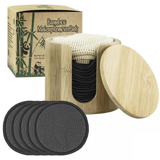 Επαναχρησιμοποιούμενοι Bamboo δίσκοι αφαίρεσης μακιγιάζ σε ξύλινη θήκη 16 τεμάχια - 3280389