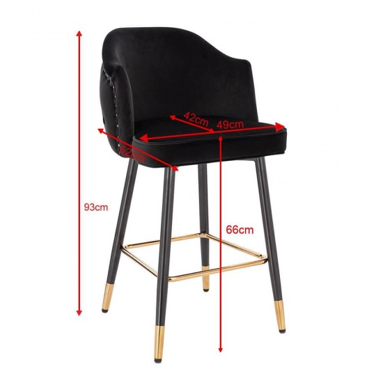 Luxury Bar stool Velvet Black Gold - 5450113