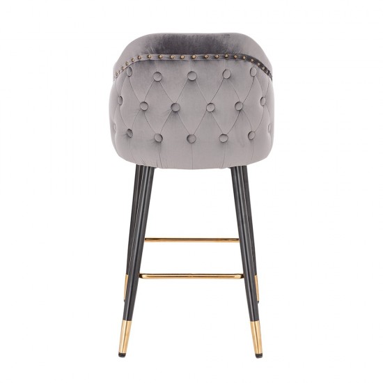 Luxury Bar stool Velvet Dark Grey Gold - 5450115