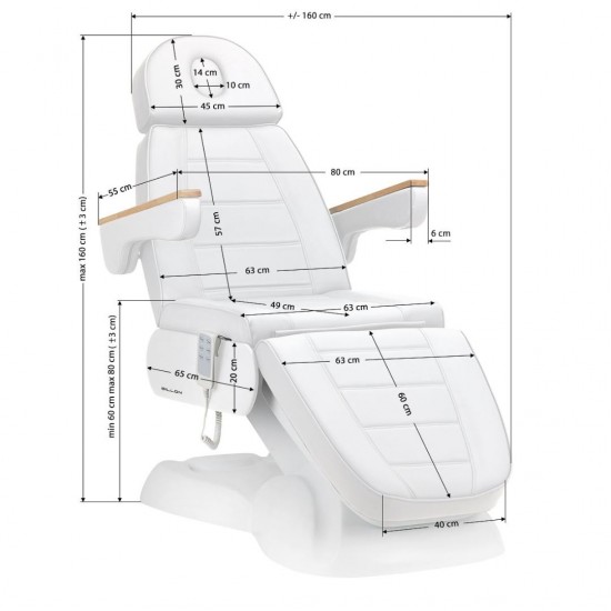 Επαγγελματική ηλεκτρική καρέκλα αισθητικής με 3 μοτέρ Lux White - 0132718