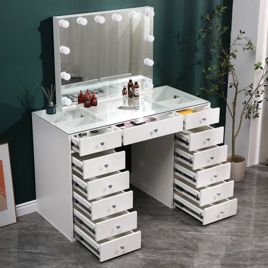 Full Set Vanity Table  & Hollywood Full Mirror με 2 ράφια αποθήκευσης - 6910019
