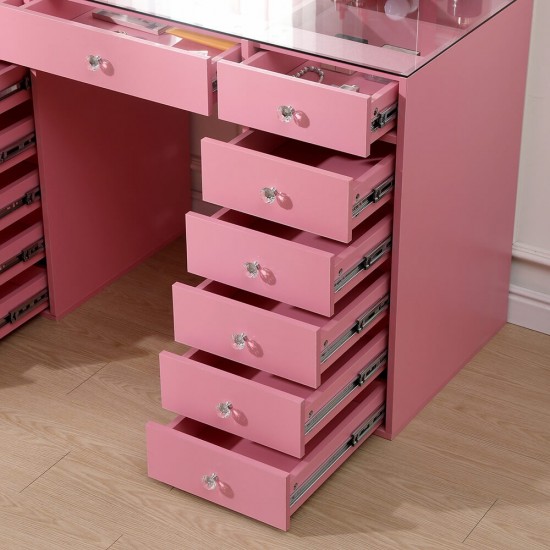 Full Set Vanity Table Pink & Hollywood Full Mirror με 2 ράφια αποθήκευσης-6910021