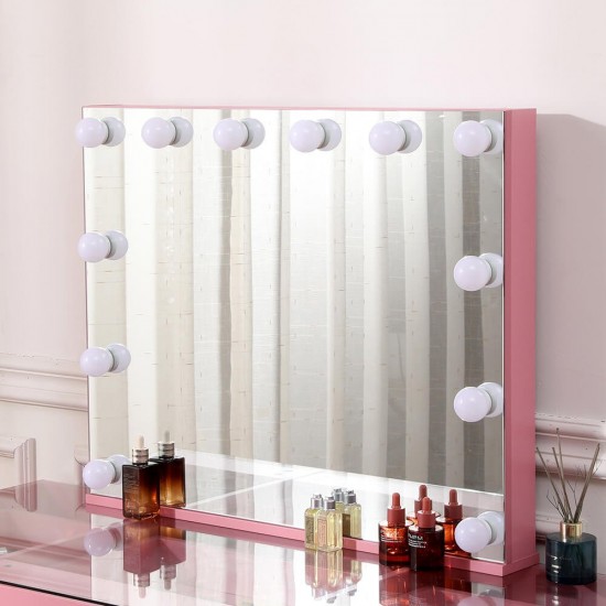 Full Set Vanity Table Pink & Hollywood Full Mirror με 2 ράφια αποθήκευσης-6910021