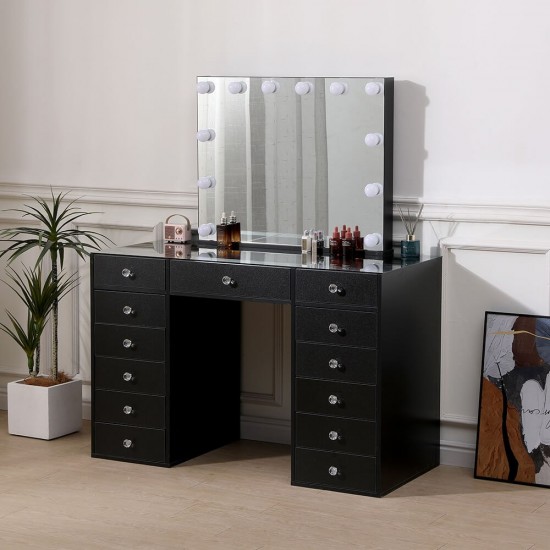 Full Set Vanity Table Black & Hollywood Full Mirror με 2 ράφια αποθήκευσης-6910022