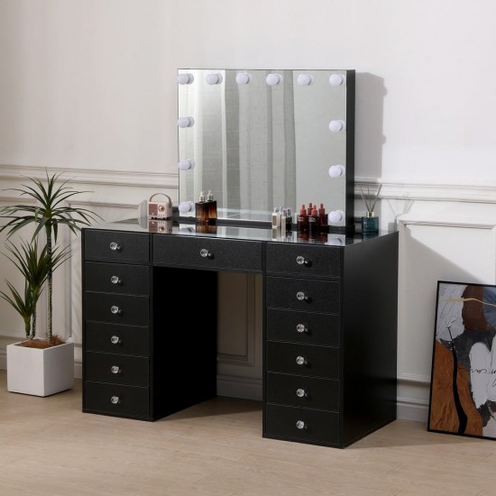 Best seller Vanity Table Glass Top & Hollywood Full Mirror Black - 6961059