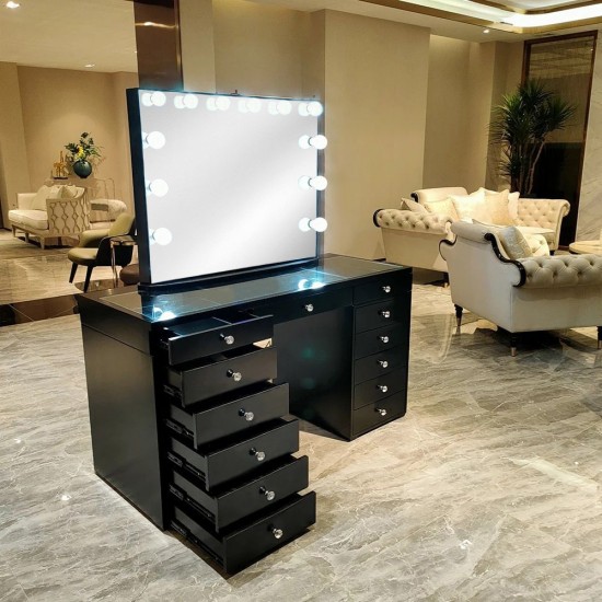 Best seller Vanity Table Glass Top & Hollywood Full Mirror Black - 6961059
