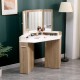 Corner Vanity Table with Trifold Mirror Natural White-6961066