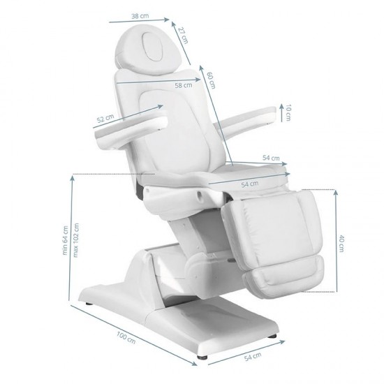 AZZURRO Lux Ηλεκτρική Καρέκλα Αισθητικής με 3 Μοτέρ Λευκή - 0109081