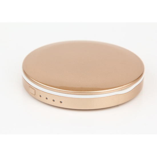 USB Round compact Power Bank Led makeup mirror gold 9cm - 6900161