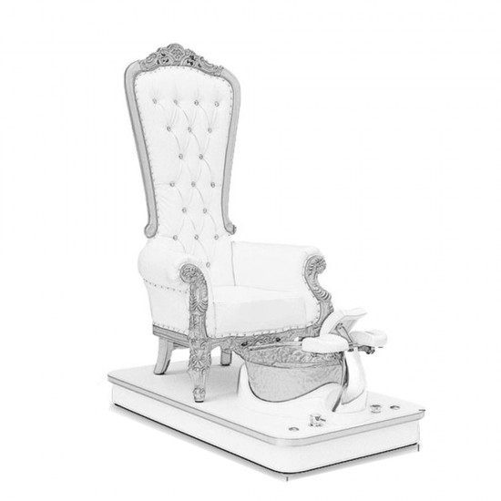 Throne Spa pedicure chair wood frame με φωτισμό Led White & Silver - 6950102